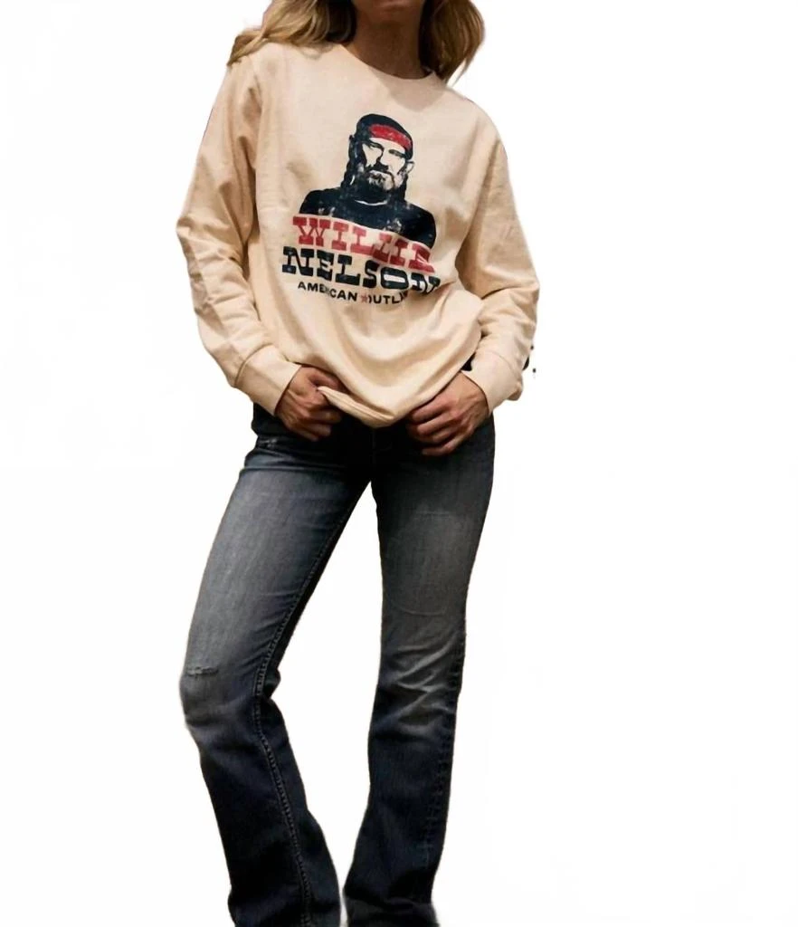 American Needle Willie Nelson Sunday Fleece Crew Sweater In Beige