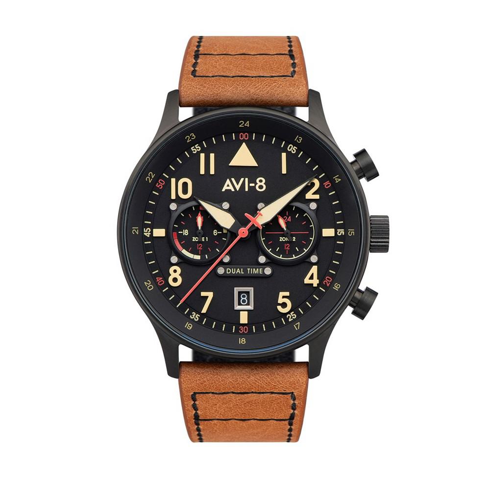 AVI-8 Men's Hawker Hurricane Carey Dual Time Debden Brown Genuine Leather Strap Watch