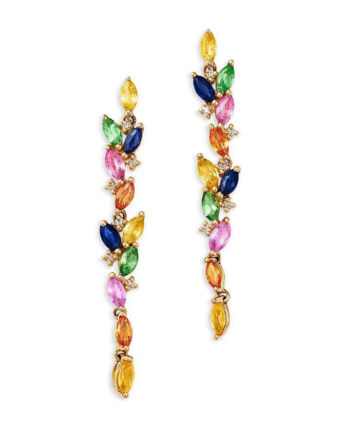 Bloomingdale
s Fine Collection Rainbow Sapphire, Tsavorite 
Diamond Linear Drop Earrings in 14K Yellow Gold