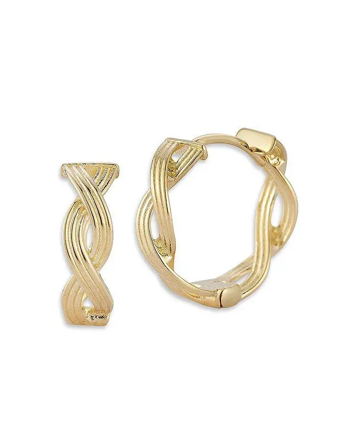 Bloomingdale's Fine Collection Braided Huggie Hoop Earrings in 14K Yellow Gold
