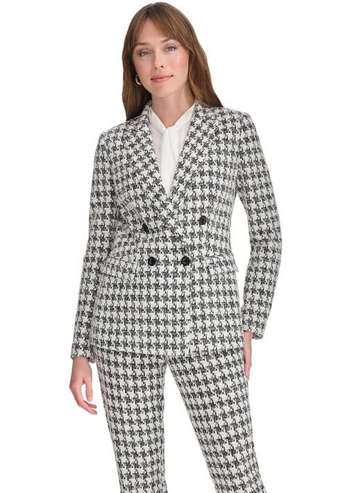 Tommy Hilfiger Hilfiger Women S Houndstooth Knit Double Breasted Blazer