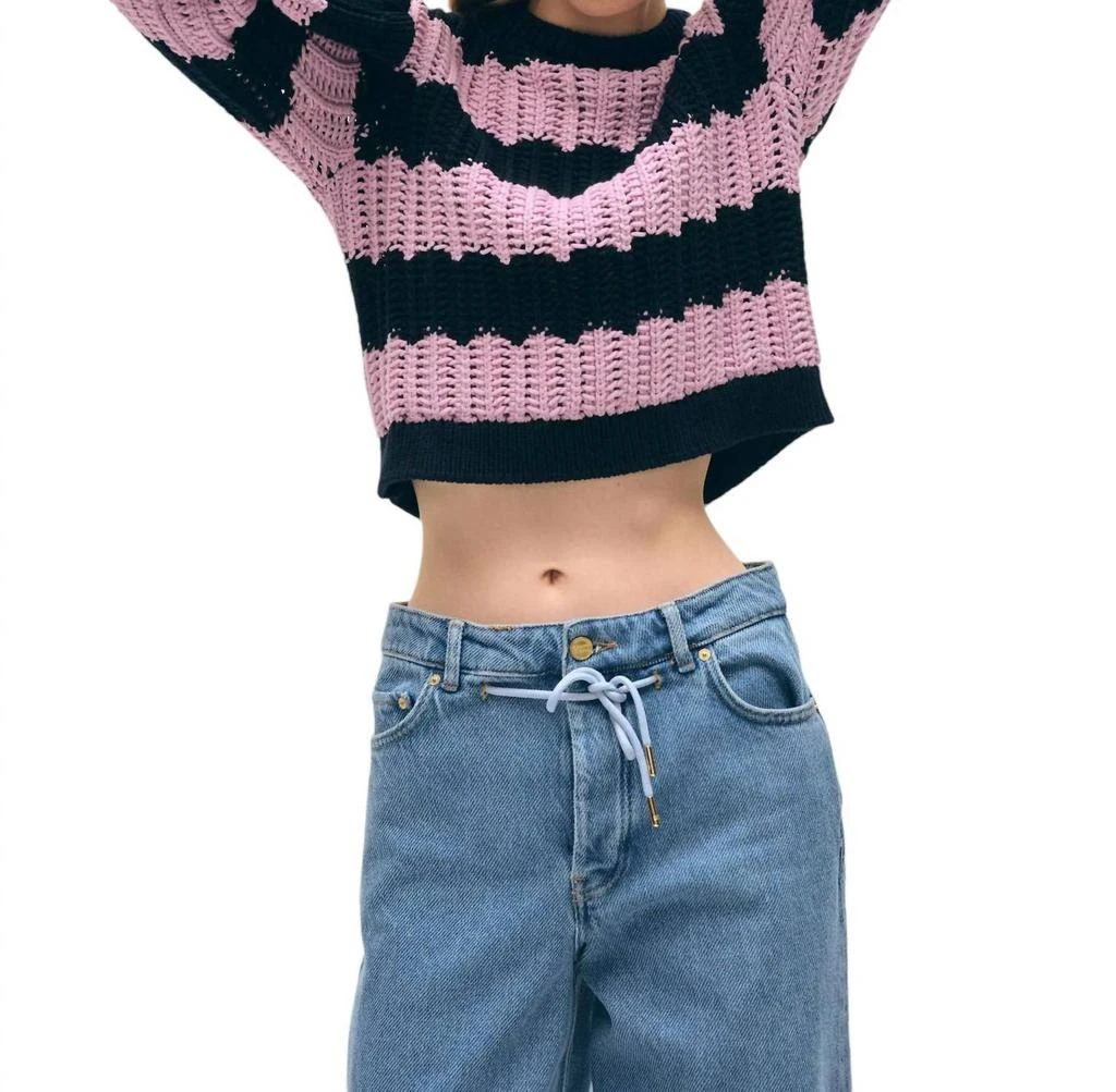 White + Warren Cotton Rope Bell Sleeve Crewneck Sweater In Purple Combo 4