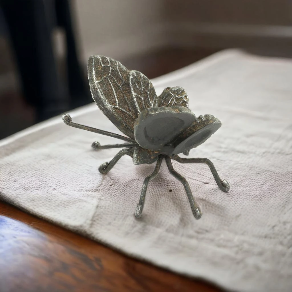 Hivvago 4" Rustic Black Cast Iron Textured Butterfly Sculpture 5