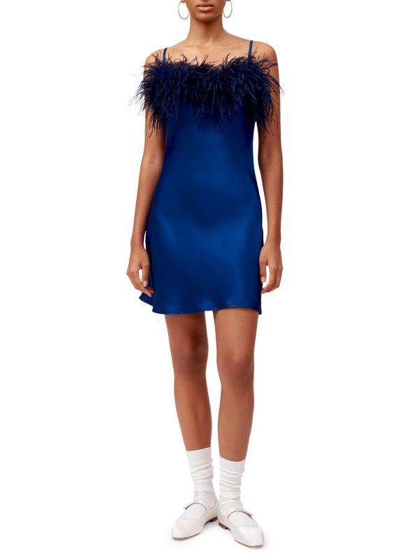 Sleeper Boheme Feather Trim Mini Slip Dress
