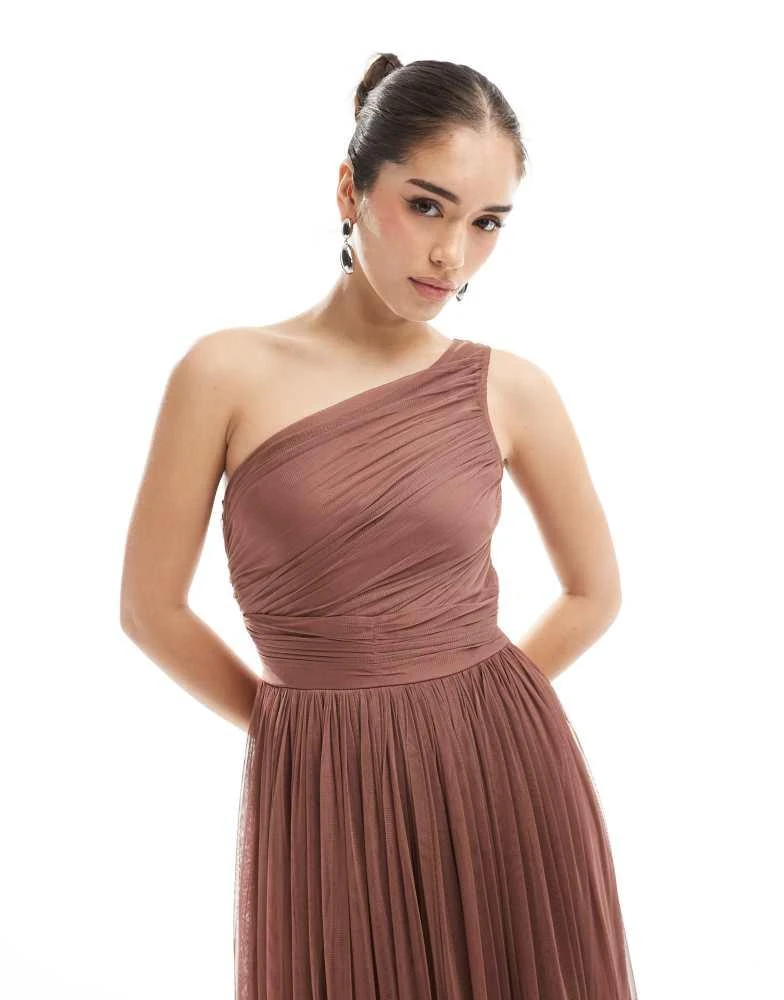 Lace Beads Lace Beads Bridesmaid one shoulder tulle maxi dress