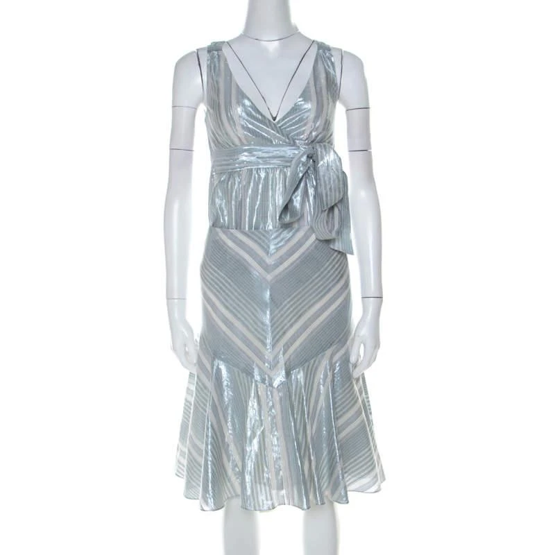 Paul & Joe Paul and Joe Silver Blue Striped Cotton Sleeveless Top and Short Skirt Set S 2
