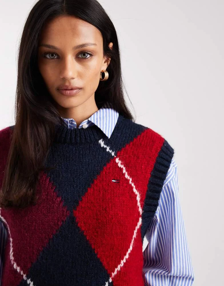Tommy Jeans Tommy Jeans argyle sweater vest in burgundy and navy 3