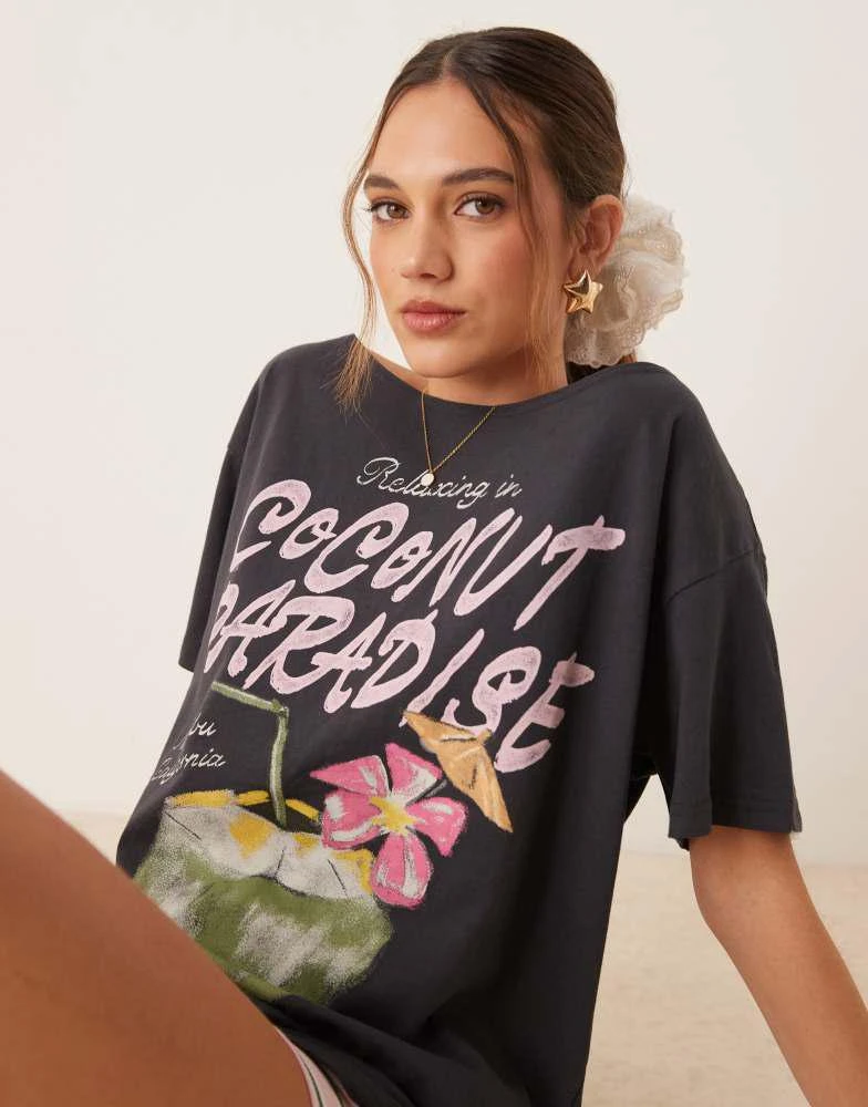 Abercrombie & Fitch Hollister short sleeve tropical graphic t-shirt in black 1
