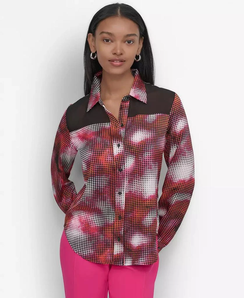 DKNY Women's Sheer-Yoke Abstract-Print Blouse 1