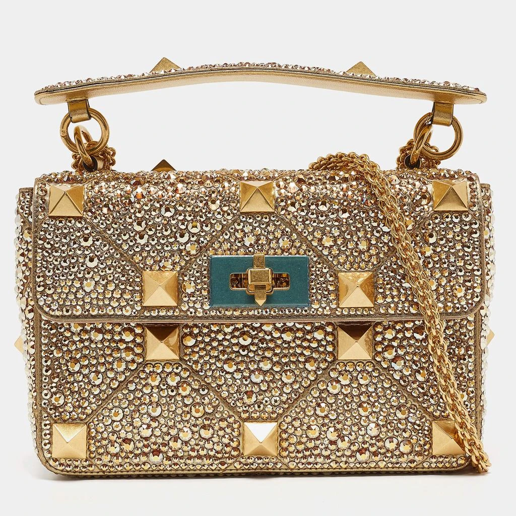 Valentino Valentino Gold Crystal Studded Medium Roman Stud Top Handle Bag 1