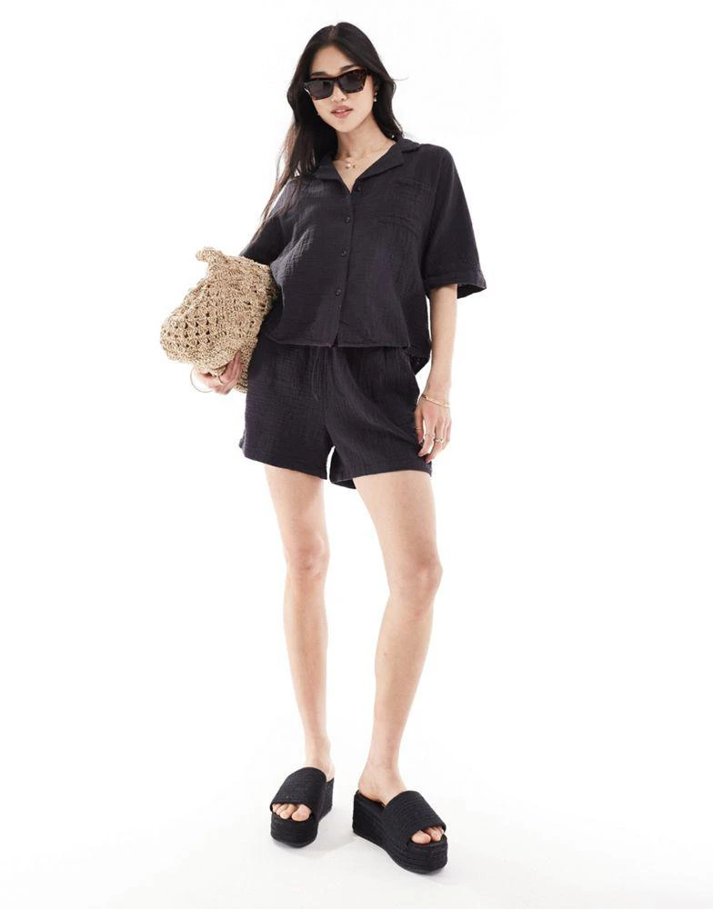 ONLY ONLY cheesecloth shorts co-ord in wash black 4