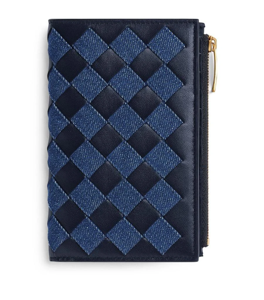Bottega Veneta Medium Leather-Denim Intrecciato Bifold Wallet 1