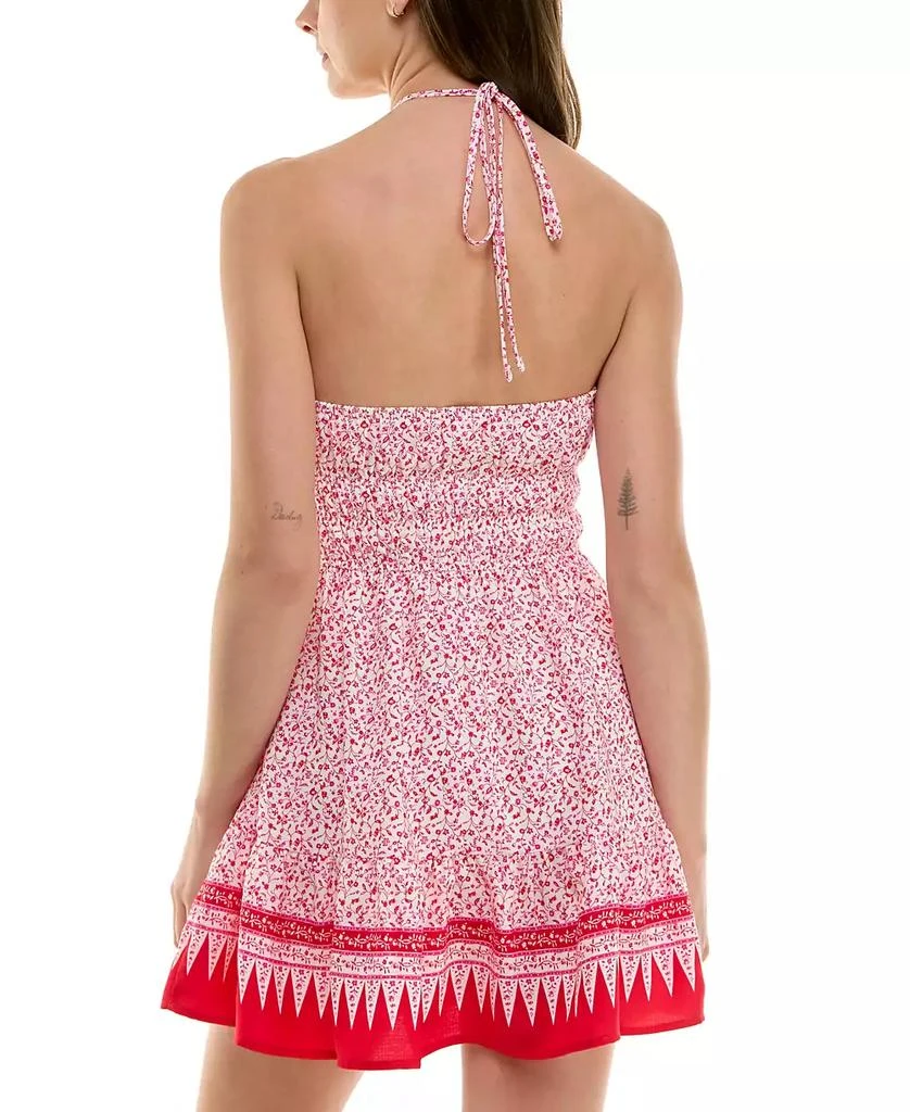 Trixxi Juniors' Halter-Neck Ruched-Waist Border-Print Dress 2