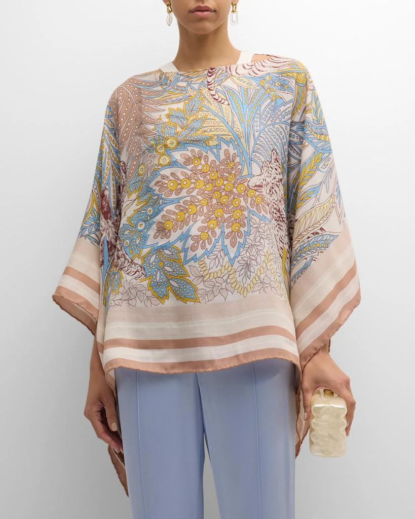 Rani Arabella Amazonia Pink Print Cashmere-Blend Poncho 2