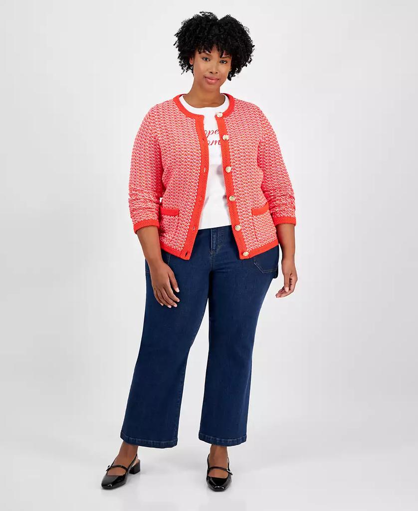 On 34th Trendy Plus Size Cotton Jacquard Cardigan, Exclusively at Macy's