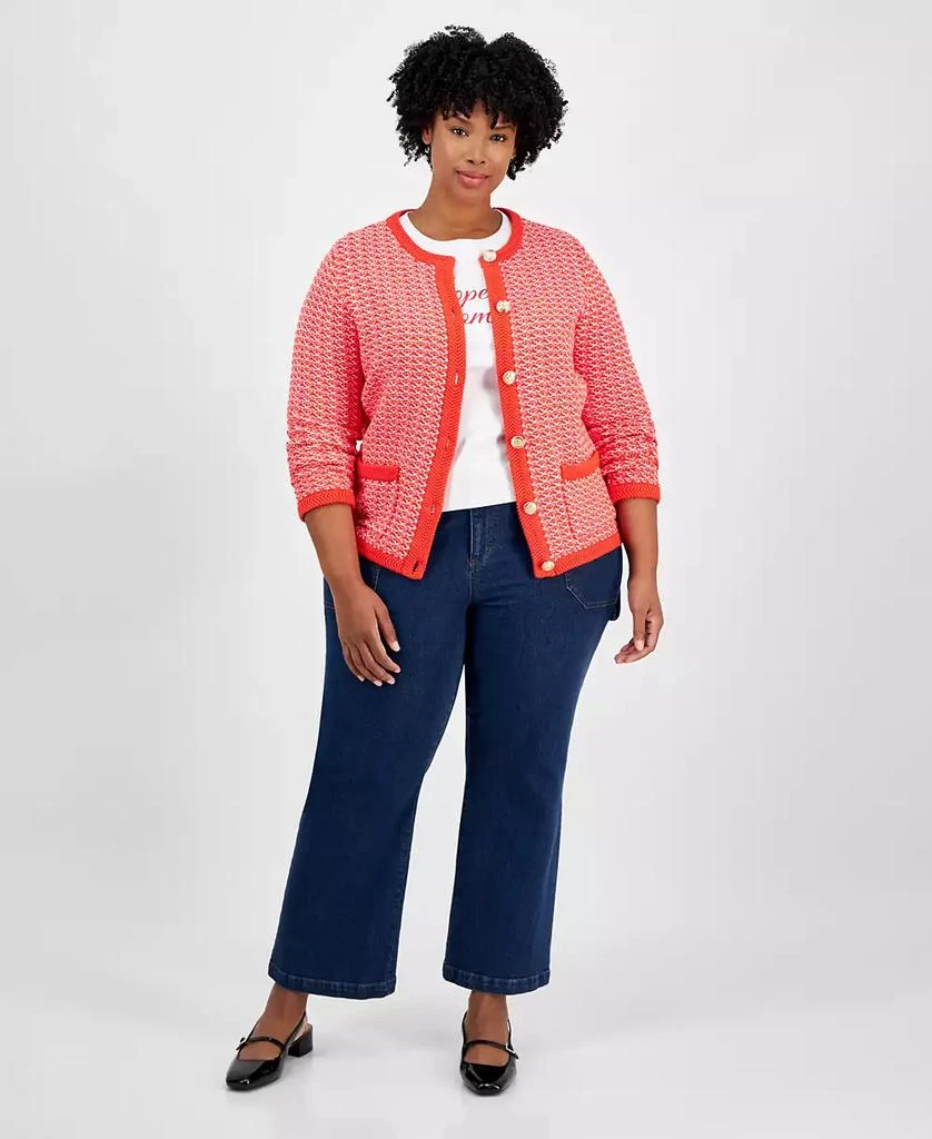 On 34th Trendy Plus Size Cotton Jacquard Cardigan, Exclusively at Macy's 2