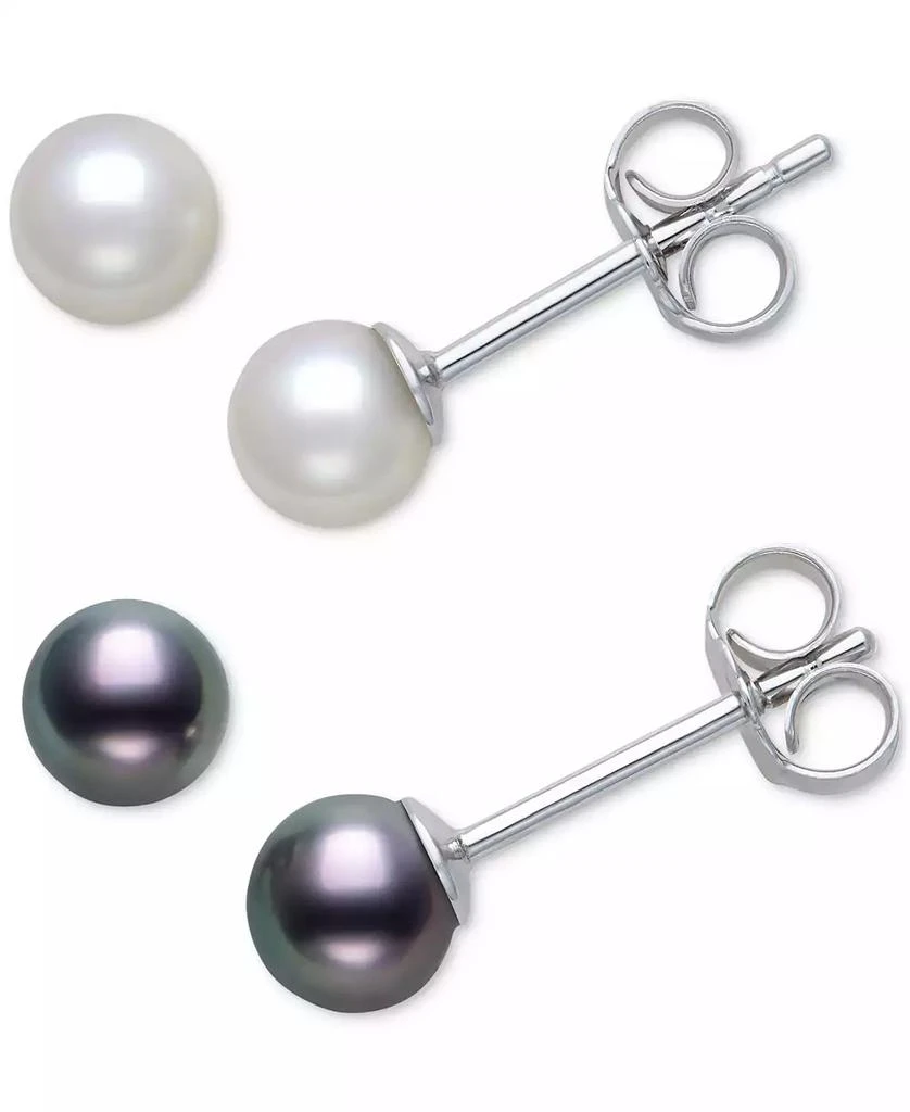 Belle de Mer 2-Pc. Set White & Dyed Black Cultured Freshwater Pearl (4-5mm) Stud Earrings in Sterling Silver 1
