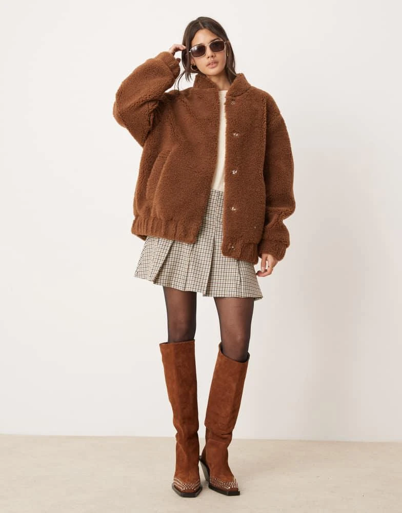 Miss Selfridge Miss Selfridge oversized borg bomber in tan 3