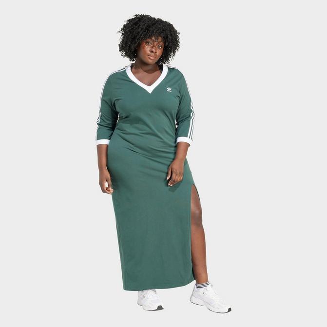 ADIDAS Women s adidas Adicolor 3 Stripes V Neck Maxi Dress Plus Size JE6149 308 Mineral Green 2X Dresses Skirts BeyondStyle