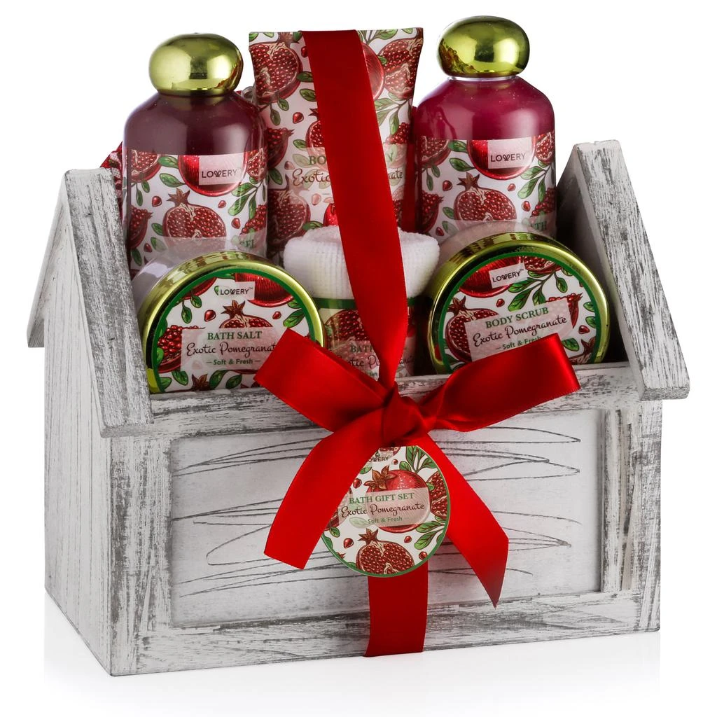 Lovery Home Spa Gift Basket - Exotic Pomegranate - 8 pc set 1