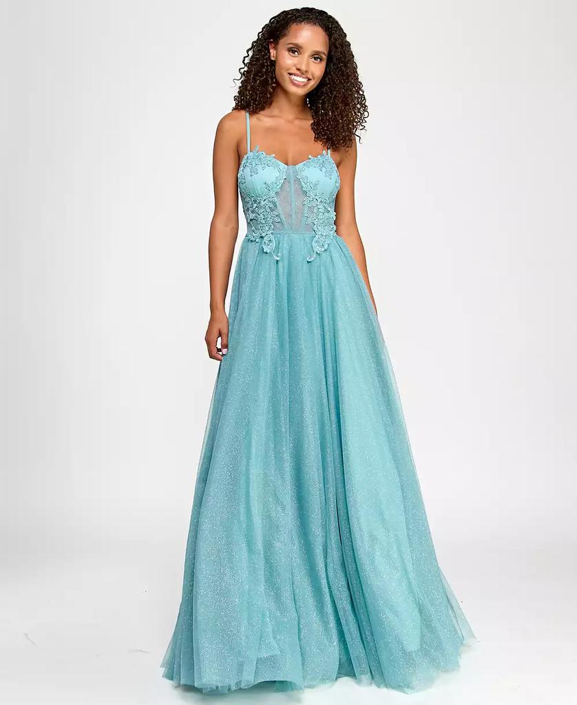 City Studios Juniors' Embellished Lace-Trim Corset Gown