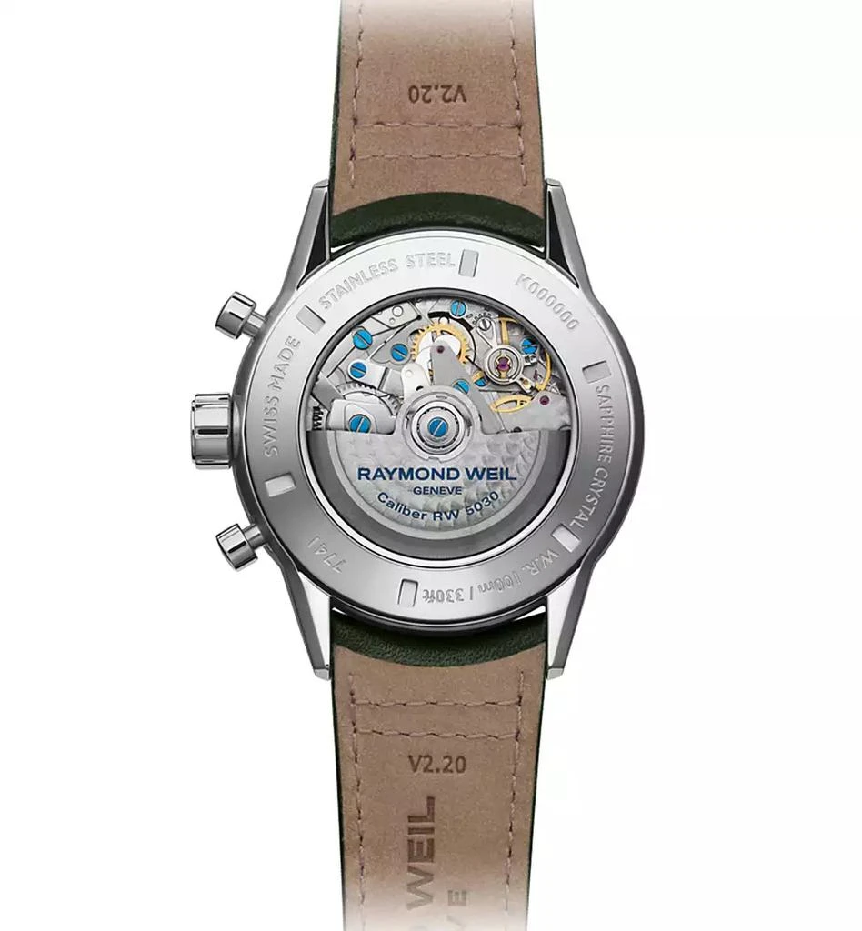 Raymond Weil Men
s Swiss Automatic Chronograph Freelancer Green Leather Strap Watch 43.5mm 3
