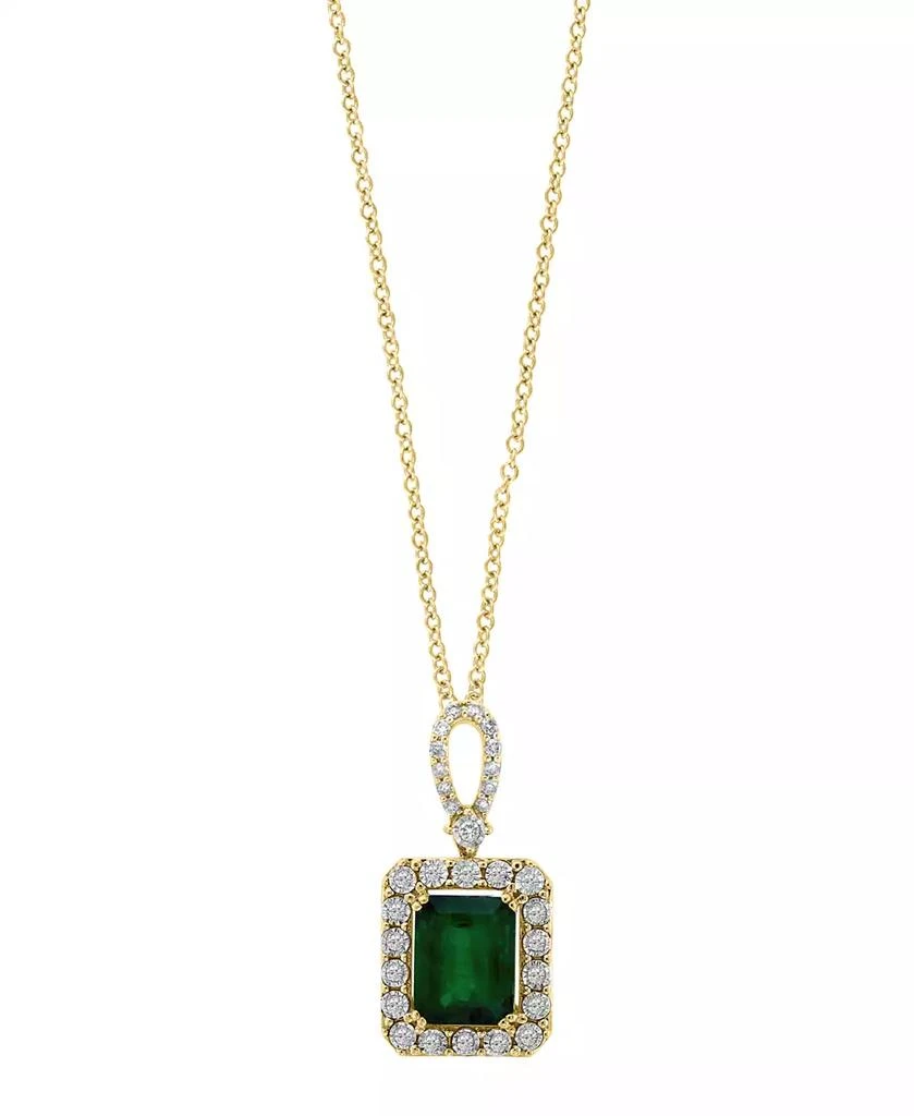 Effy EFFY® Emerald (2-1/5 ct. t.w.) & Diamond (1/4 ct. t.w.) Emerald-Cut Square Halo 18" Pendant Necklace in 14k Two-Tone Gold 1
