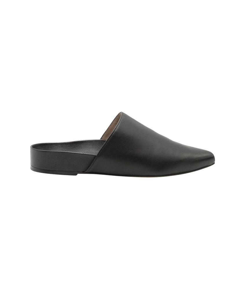Stuart Weitzman Flat Mules in Black Leather
