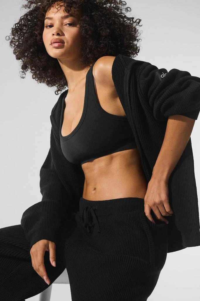 Alo Domain Rib Knit Full Zip Sweater - Black 5
