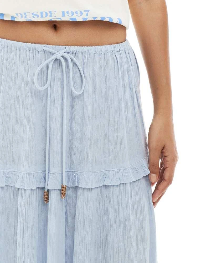 Miss Selfridge Miss Selfridge Petite tiered cheesecloth maxi skirt in light blue 5