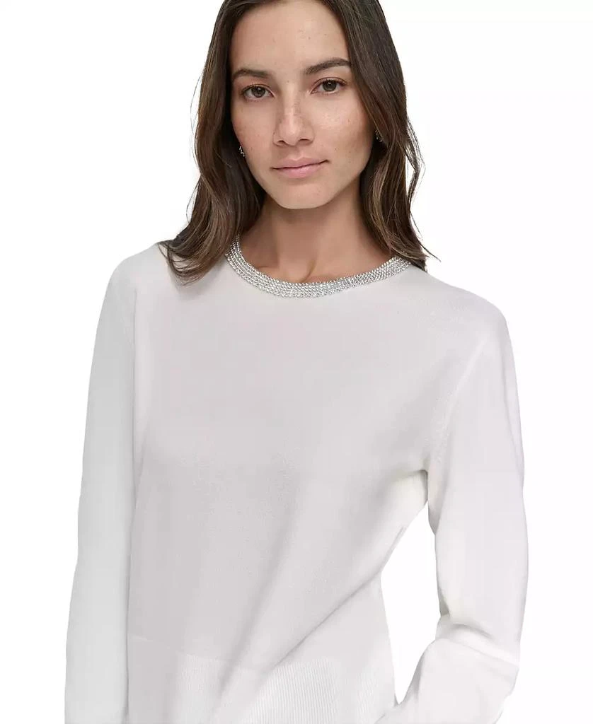 DKNY Women's Rhinestone Collar Crewneck Sweater 4