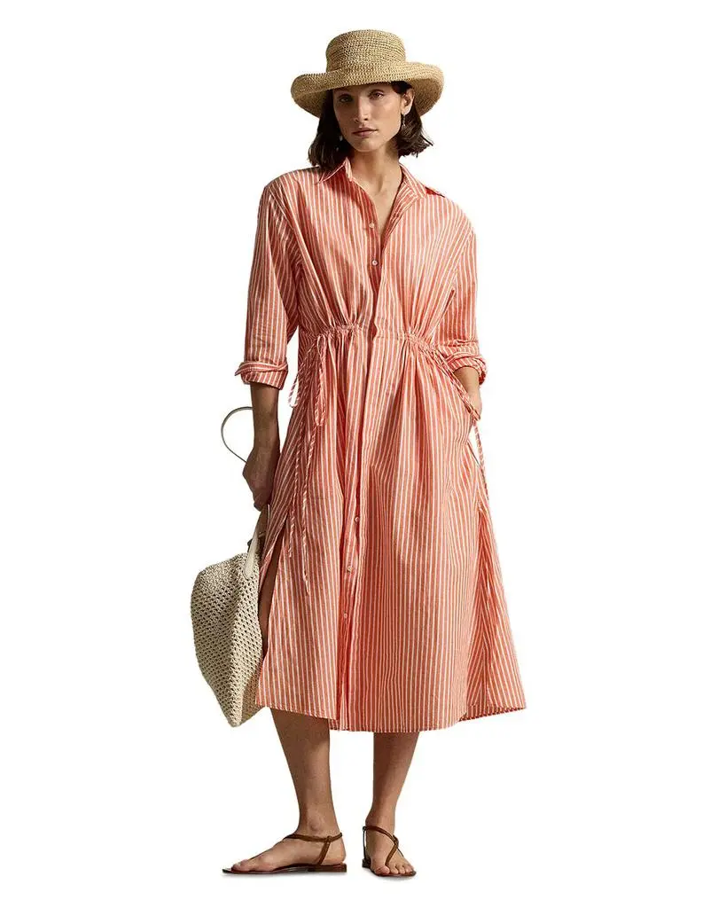 Ralph Lauren Striped Cotton Linen Drawcord Shirtdress 1
