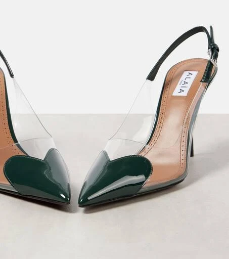 Alaïa Le Cœur 90 patent leather and PU slingback pumps 5