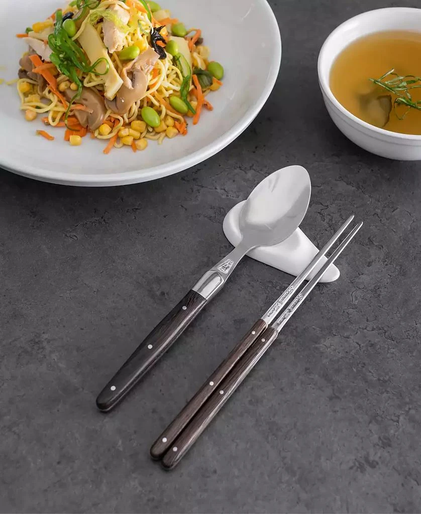 French Home Wenge Wood Chopsticks, Laguiole Spoons and Ceramic Rests, Set of 2 Pairs 3