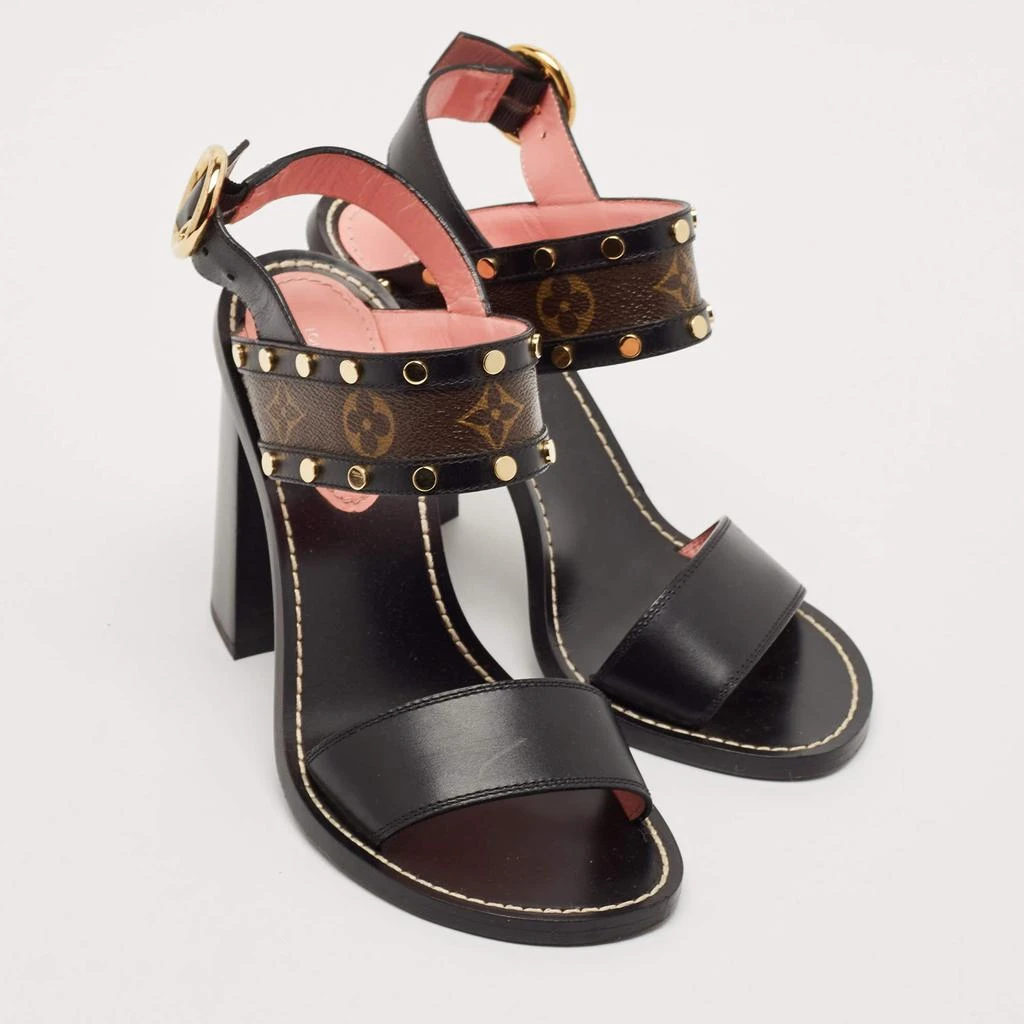 Louis Vuitton Louis Vuitton Black Leather and Monogram Canvas Studded Ankle Strap Sandals Size 39 4