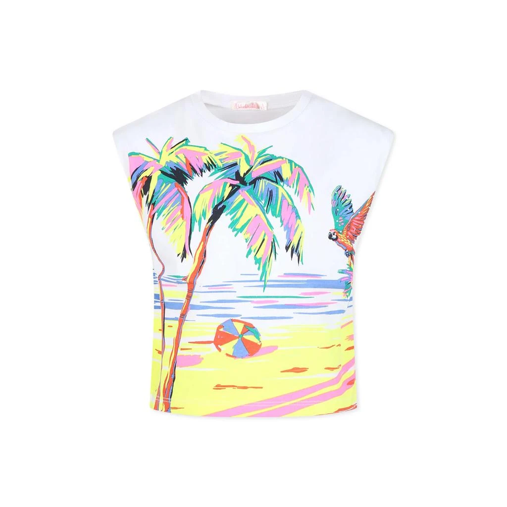 Billieblush White T-shir For Girl With Beach Print 1