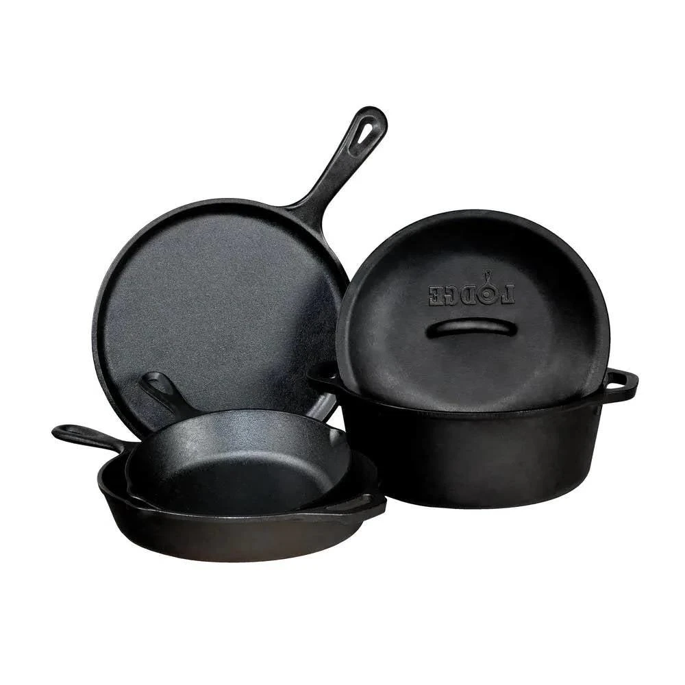Hivvago 5-Piece Cast Iron Cookware Set with Dutch Oven Griddle and Skillets Made in USA
