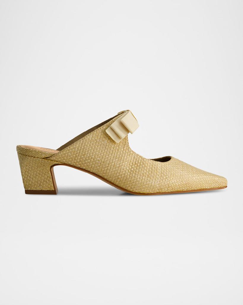 Bernardo Astrid Raffia Bow Mary Jane Heeled Mules