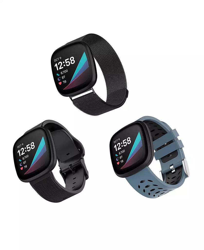 WITHit Stainless Steel Mesh Band and Silicone Band 3-Pack designed for the Fitbit Versa 3 & 4 and Sense & Sense 2