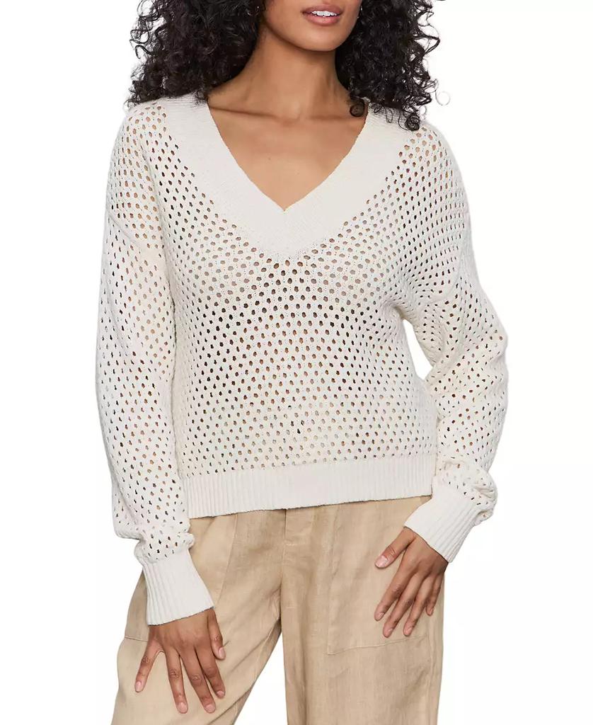 Sanctuary Women's Airy Openwork Cotton V-Neck Sweater
