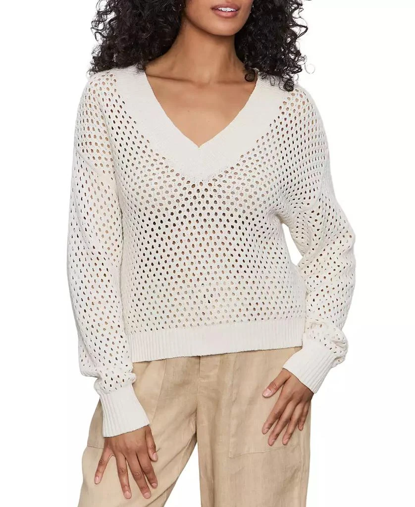 Sanctuary Women's Airy Openwork Cotton V-Neck Sweater 2