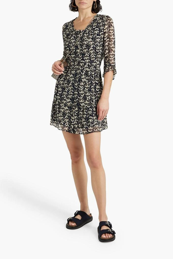 BA&SH Lazy gathered printed crepe de chine mini dress 2