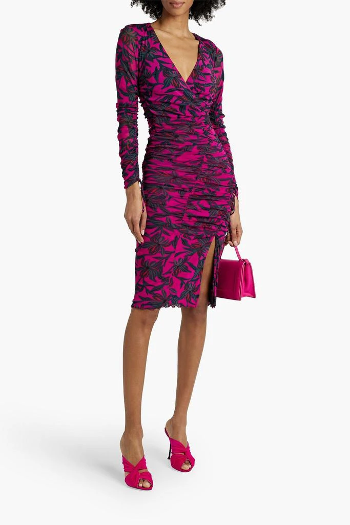 Diane von Furstenberg Rochelle wrap-effect floral-print stretch-mesh dress 2