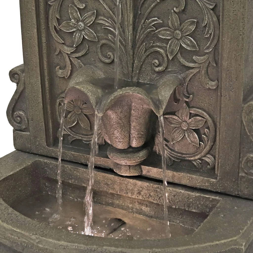 Sunnydaze Lovely Lily Polyresin Flat Back Pedestal Outdoor Wall Fountain for the Patio, Deck, or Yard - 37.5" - Gray 5