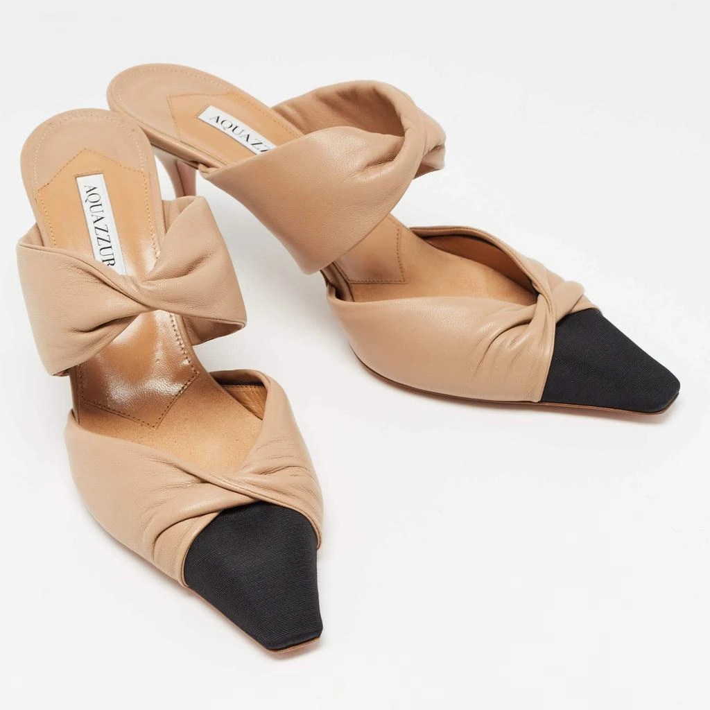 Aquazzura Aquazzura Beige/Black Leather and Grosgrain Twist Puffy Mules Size 41 4