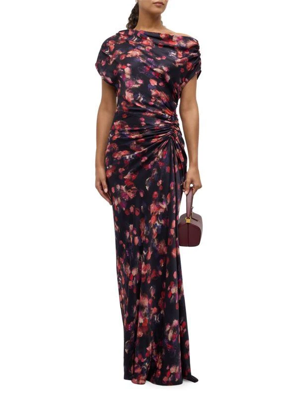 A.L.C. Poppy Printed Draped Silk-Blend Gown 1