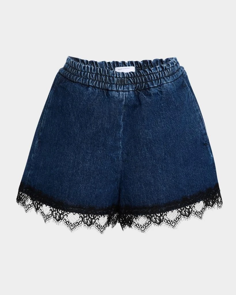 Off-White 20s Lace-Trim Denim Pull-On Shorts 1