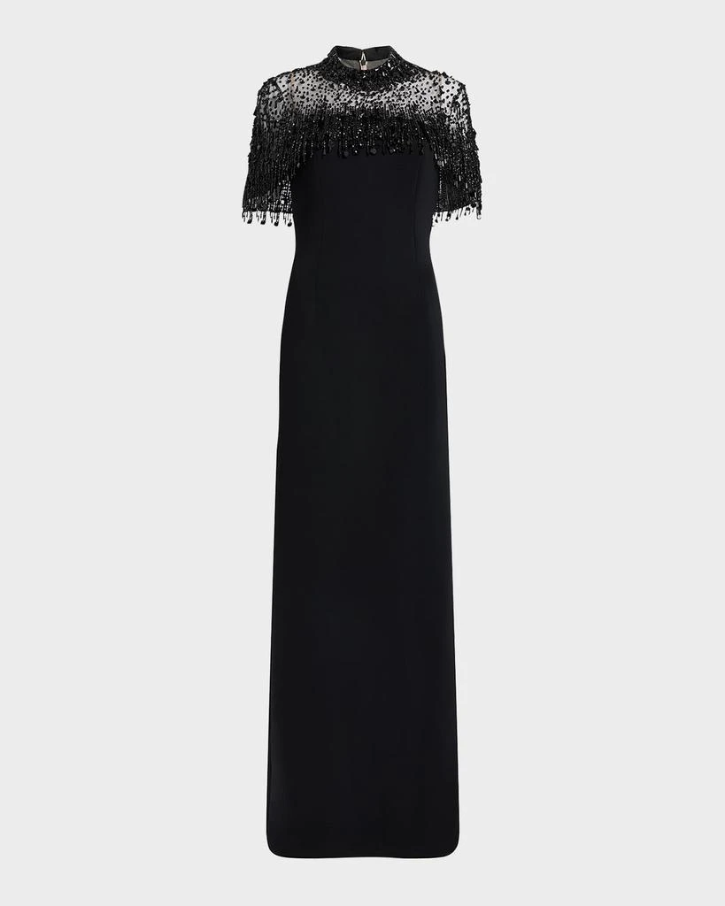 Jenny Packham Livia Crystal Fringe Capelet Column Gown - Dresses & Skirts -  Free Shipping - BeyondStyle