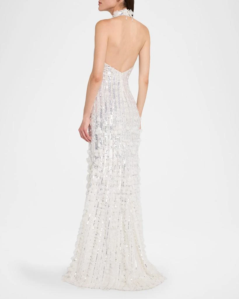 Pamella Roland Sequined Tulle Petal Halter Gown 3