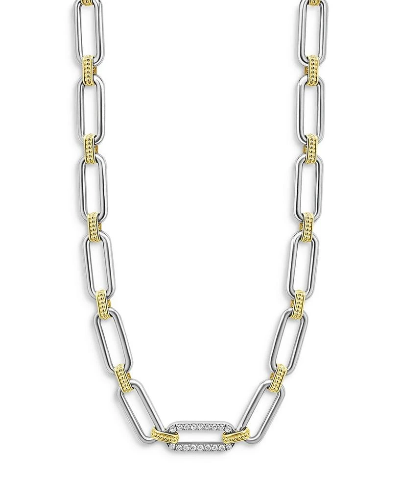 LAGOS 18K Yellow Gold & Sterling Silver Signature Caviar Diamond Station Link Collar Necklace, 18" 1